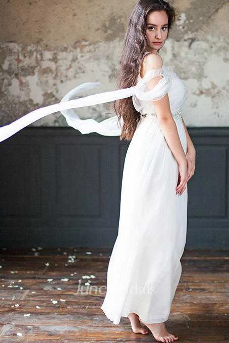 Chiffon Tulle Beaded Lace Wedding Dress