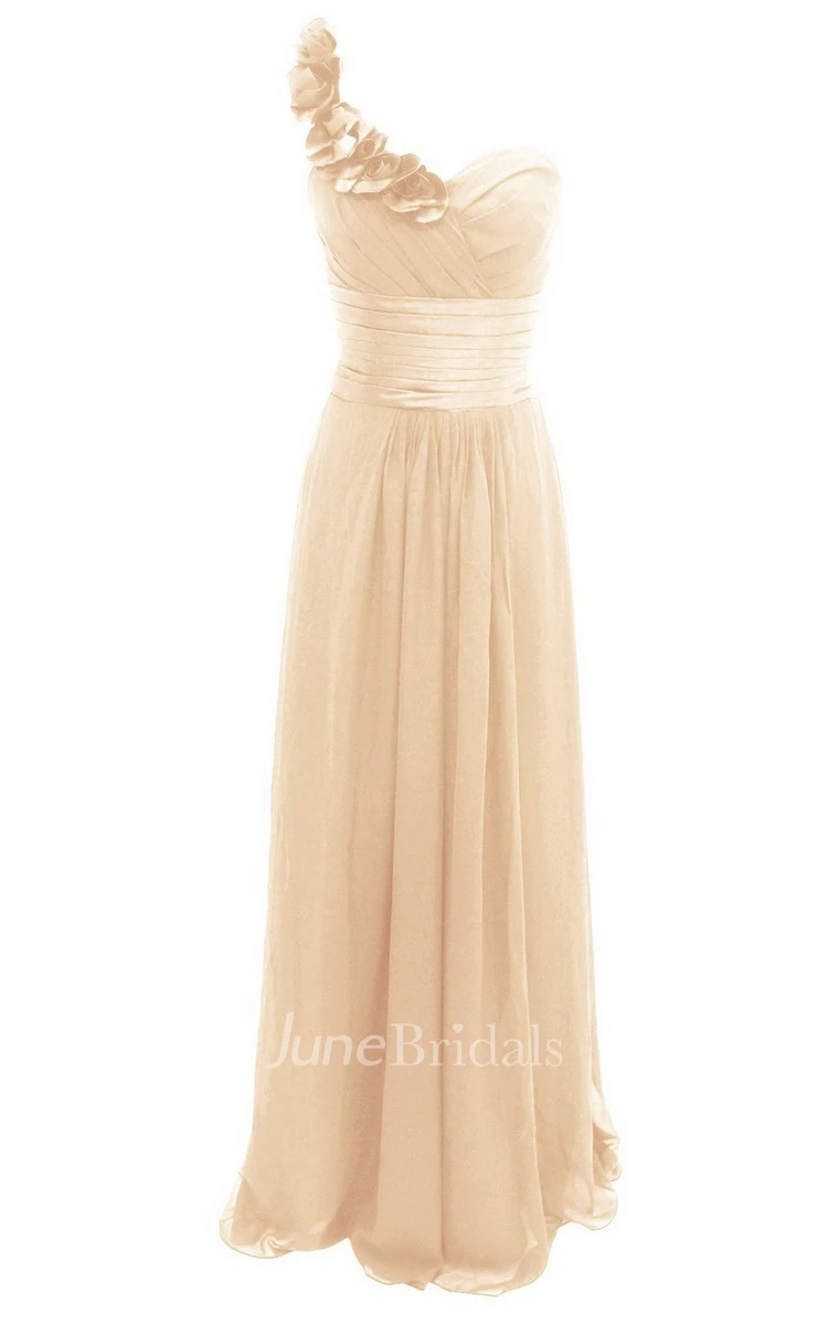 Floral One-shoulder Sweetheart A-line Gown With Ruched Band