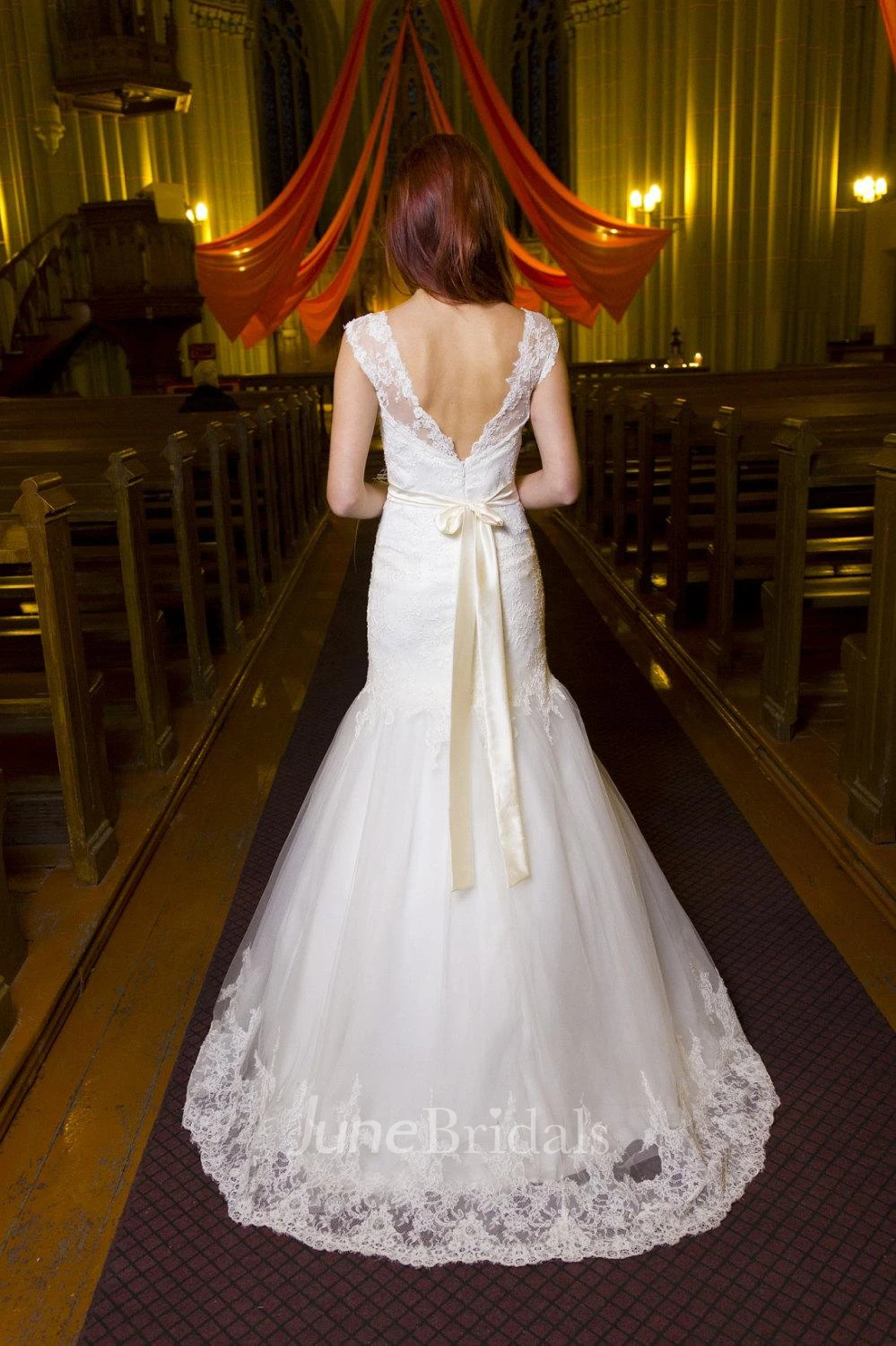 Romantic Mermaid Illusion Neckline Vintage Inspired Lace Wedding Dress With V Cutout