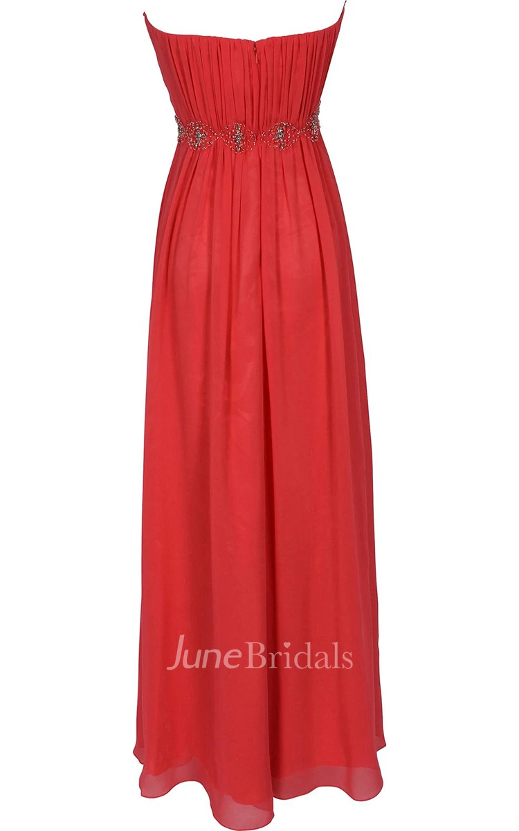 Strapless Ruffle Chiffon Dress With Beading