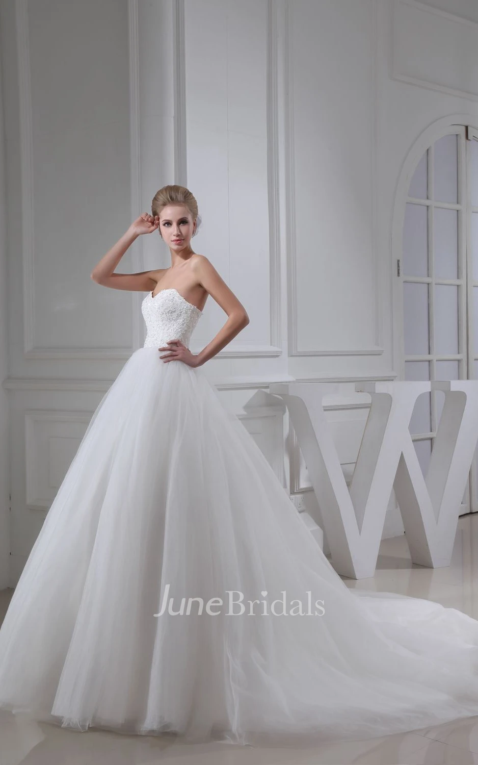 Sweetheart Beaded A-Line Ball Gown With Tulle Overlay