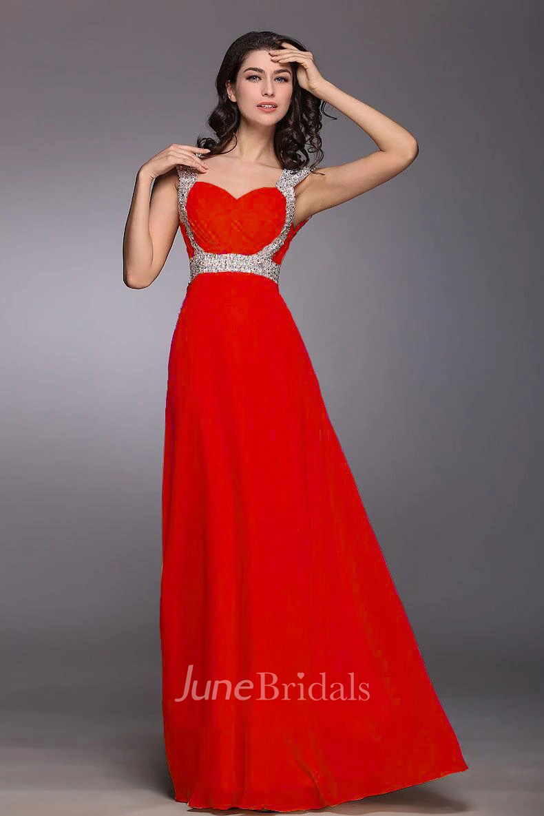 Glamorous Sweetheart Crystals Chiffon Prom Dress Long Lace Up