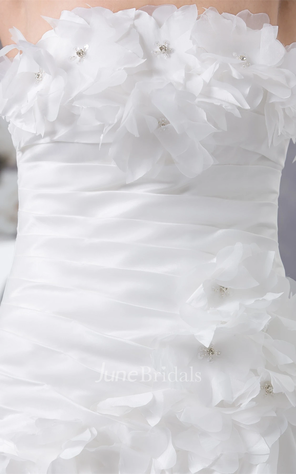 Strapless Ruffled A-Line Dress with Tiers and Flower