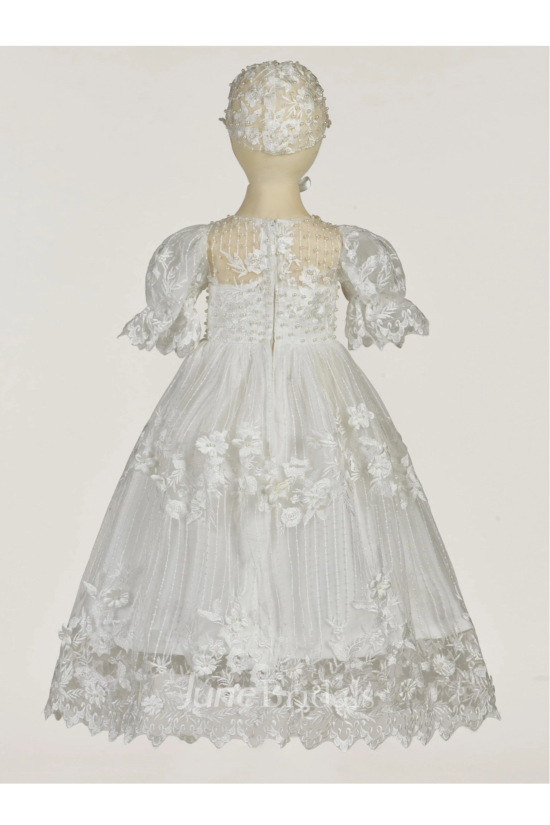 Lace Christening Dress With Pearls And Flowers
