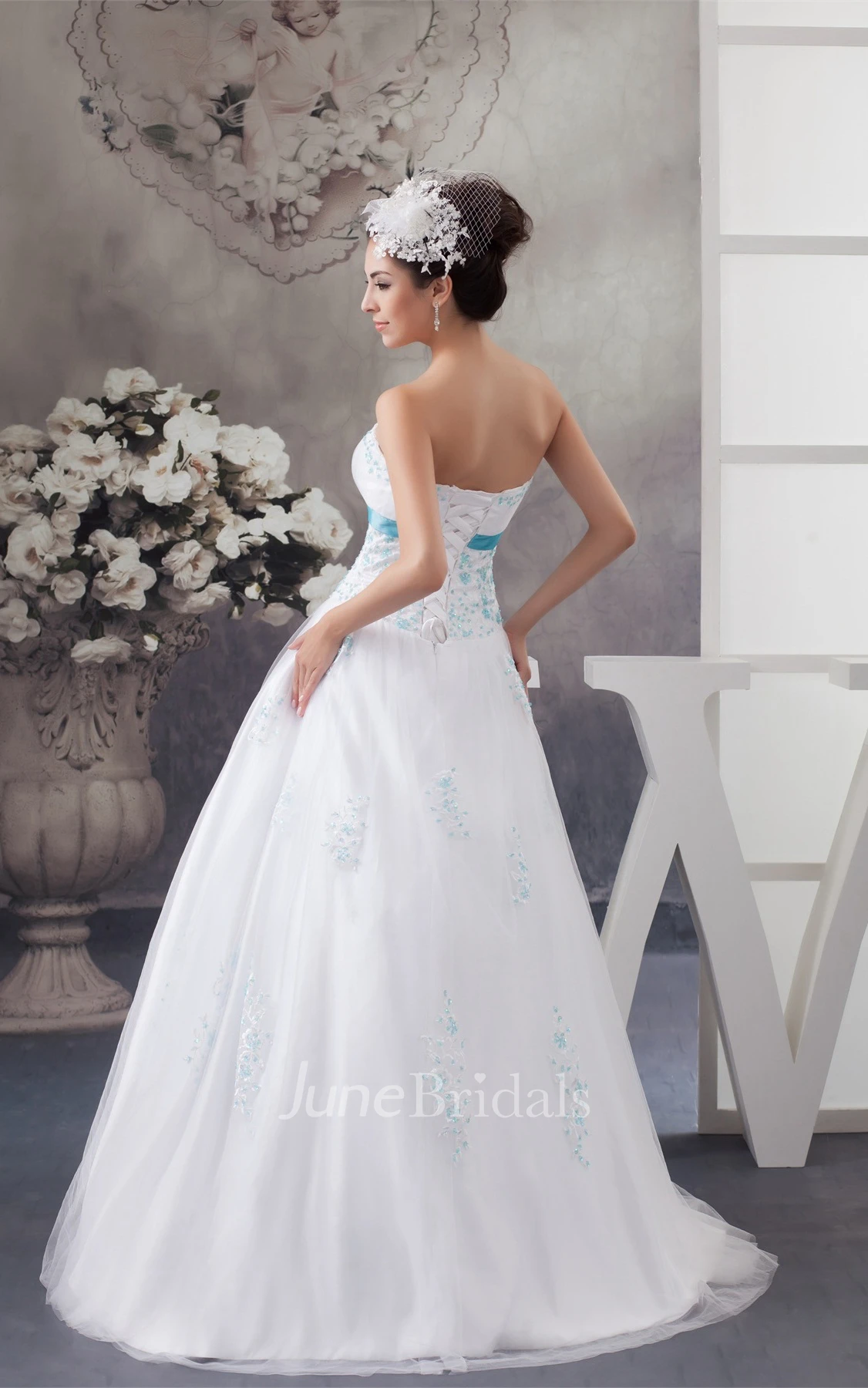 Strapless Tulle A-Line Dress with Appliques and Bolero