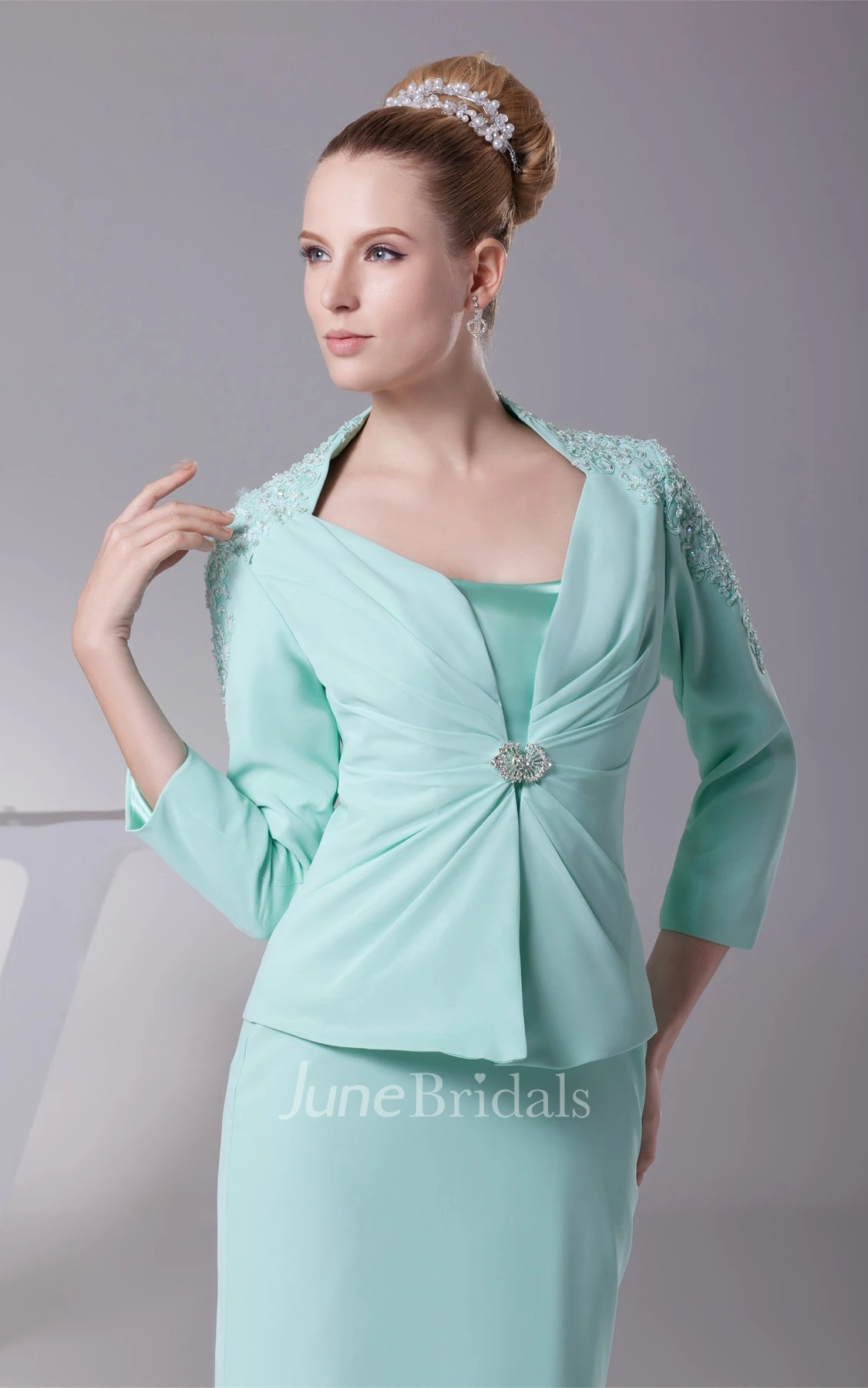 Spaghetti-Strap Sheath Floor-Length Dress with Bolero