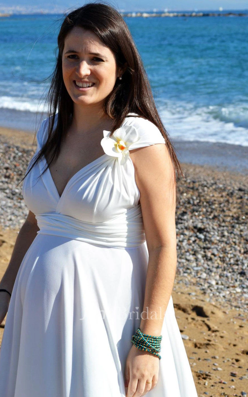 Floor-length Jersey White Maternity Dress