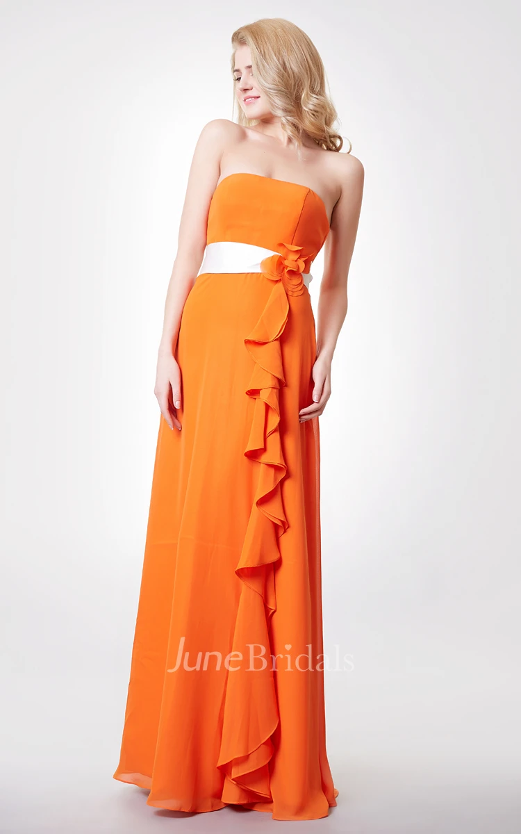 Sexy Scalloped Neckline Chiffon Long Dress With Flower