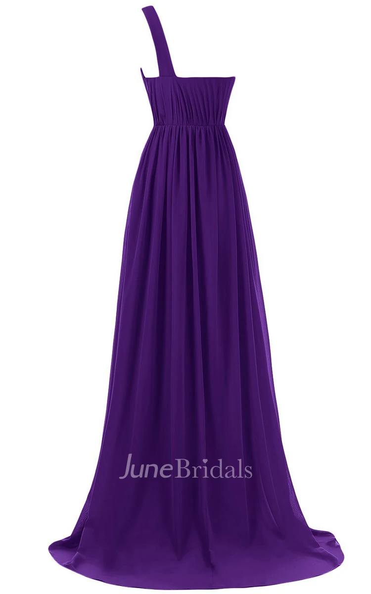 Chic One-shoulder Pleated Chiffon A-line Gown With Train