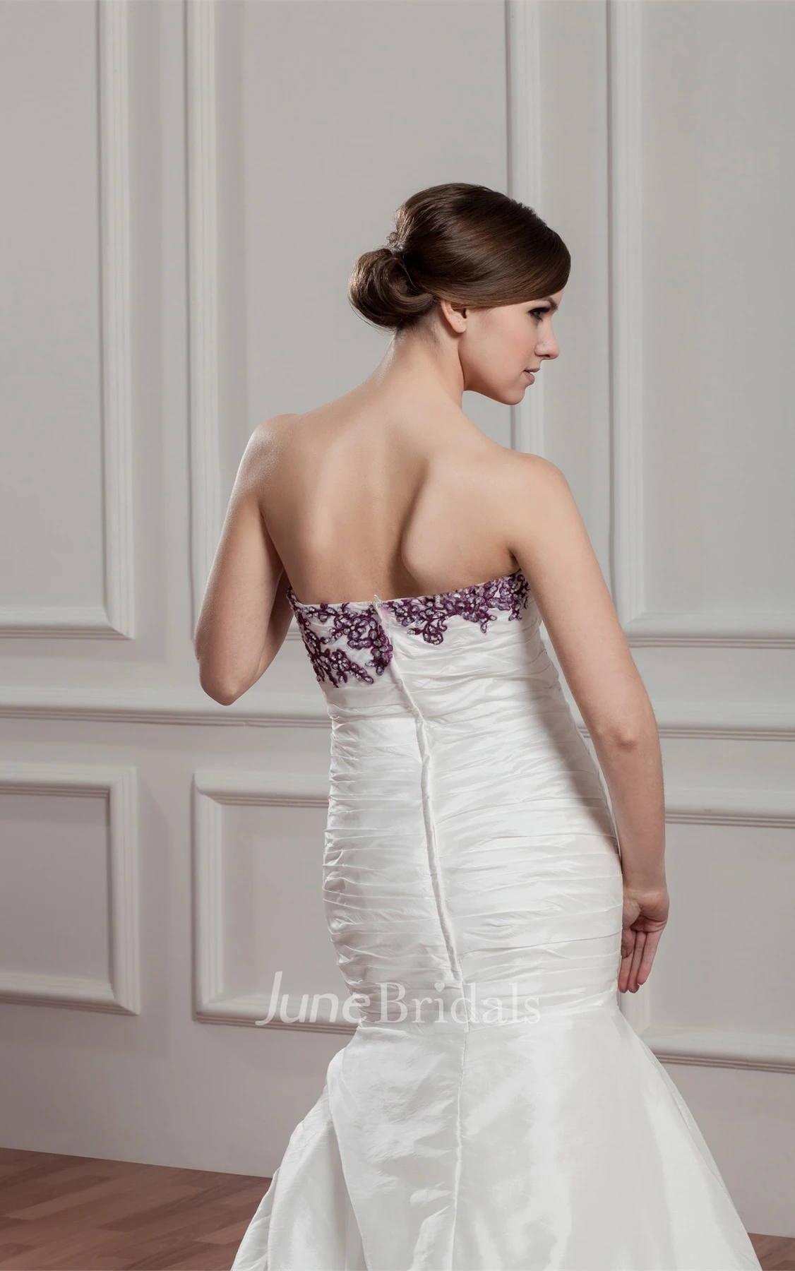 Strapless Mermaid Pick-Up Gown with Appliques and Ruching