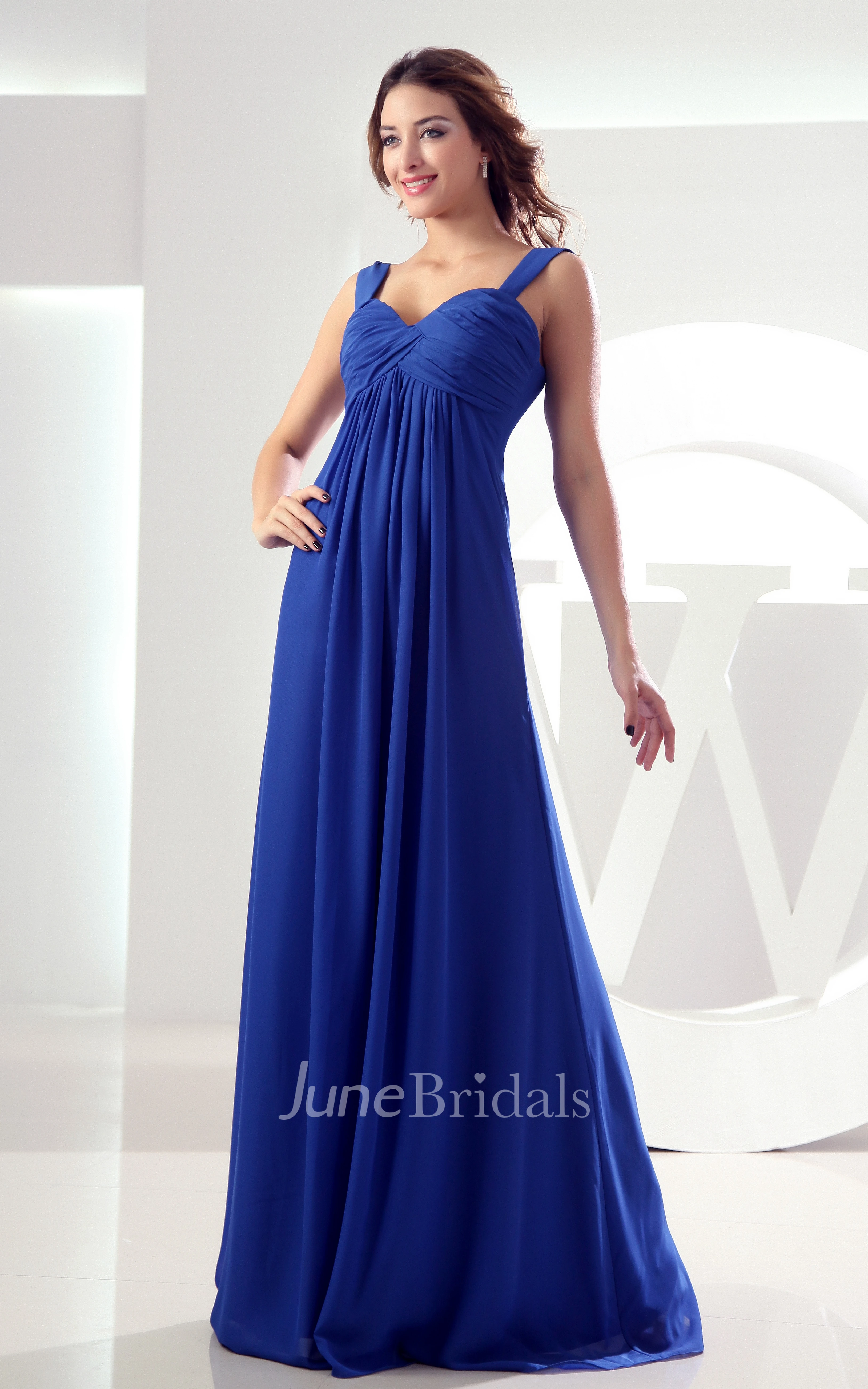 Sleeveless Chiffon Empire Floor-Length Dress Criss-Cross Ruching