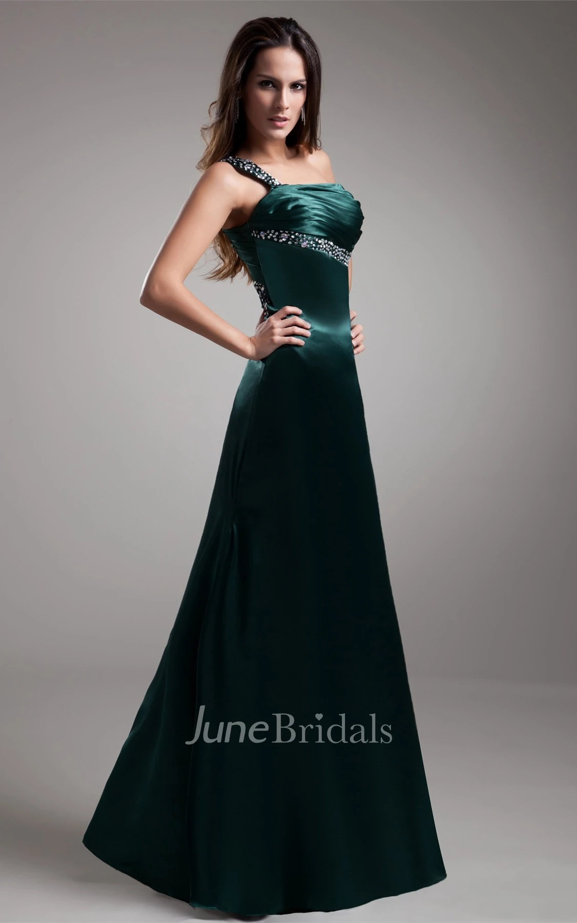 One-Shoulder Satin Mermaid Gown with Rhinestone and Keyhole Back