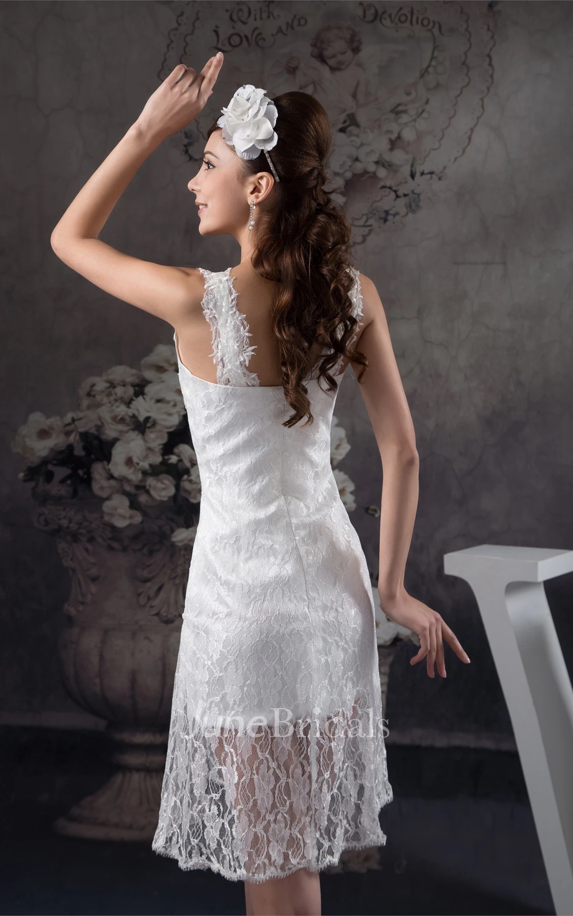 Strapped Lace Midi Dress with Zipper Back