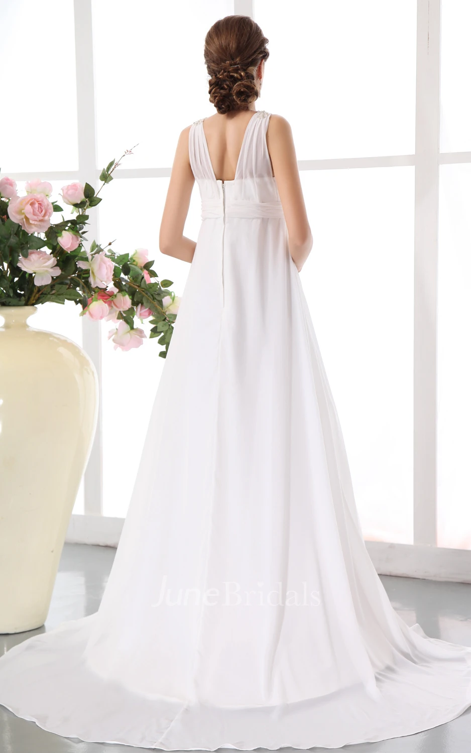 Soft Flowing Chiffon Maternity Empire Gown With Beading