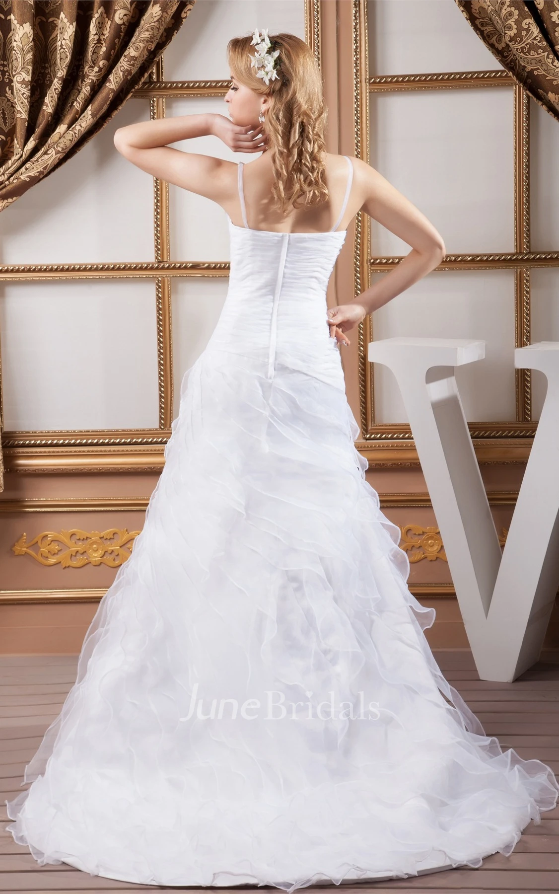 Plunged Criss-Cross A-Line Dress with Broach and Side Draping