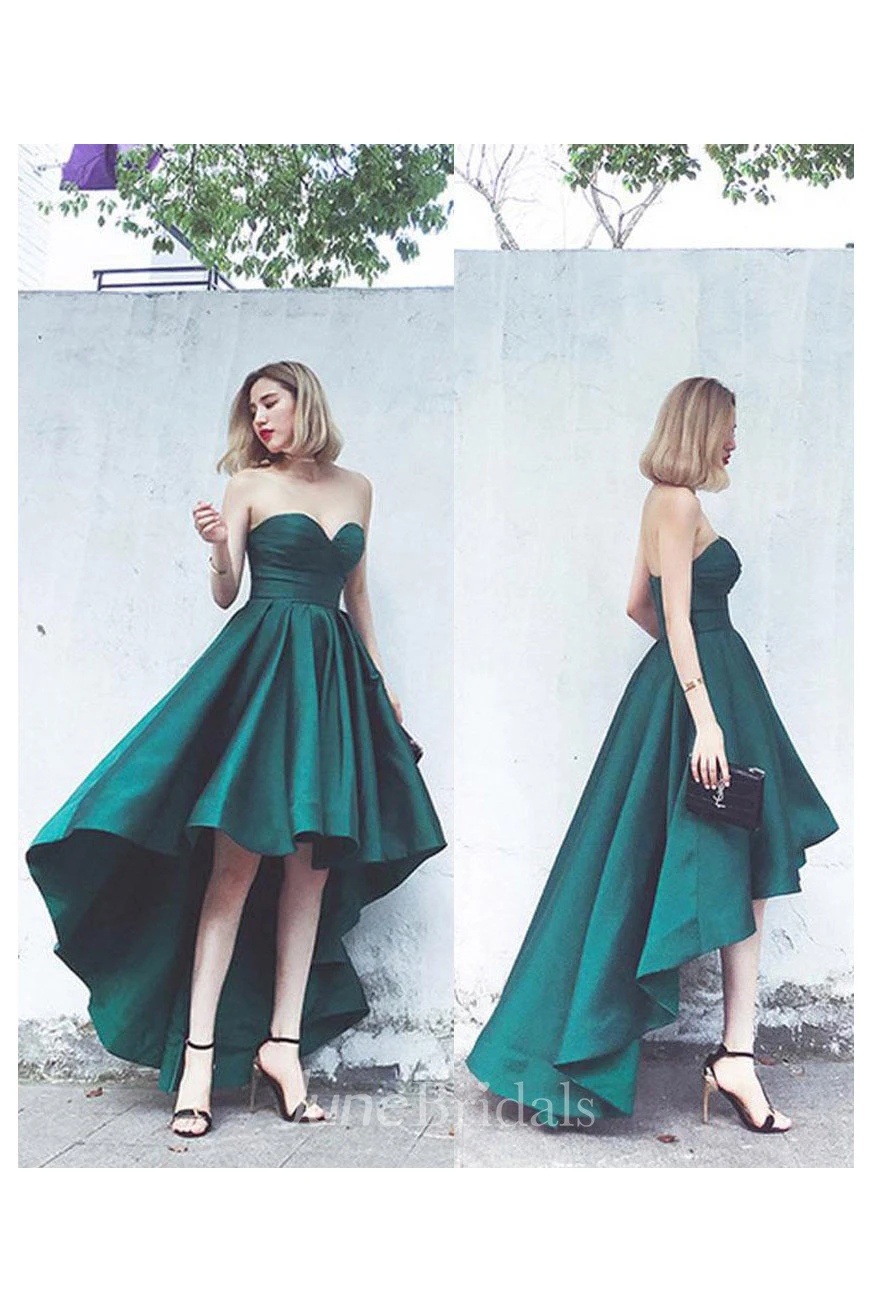 Sexy Sweetheart A line Satin High-Low Corset Gown with Ruching