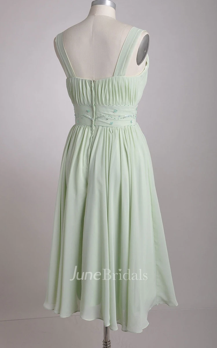 V-Neckline A-line Chiffon Bridesmaid Dress With Broad Straps