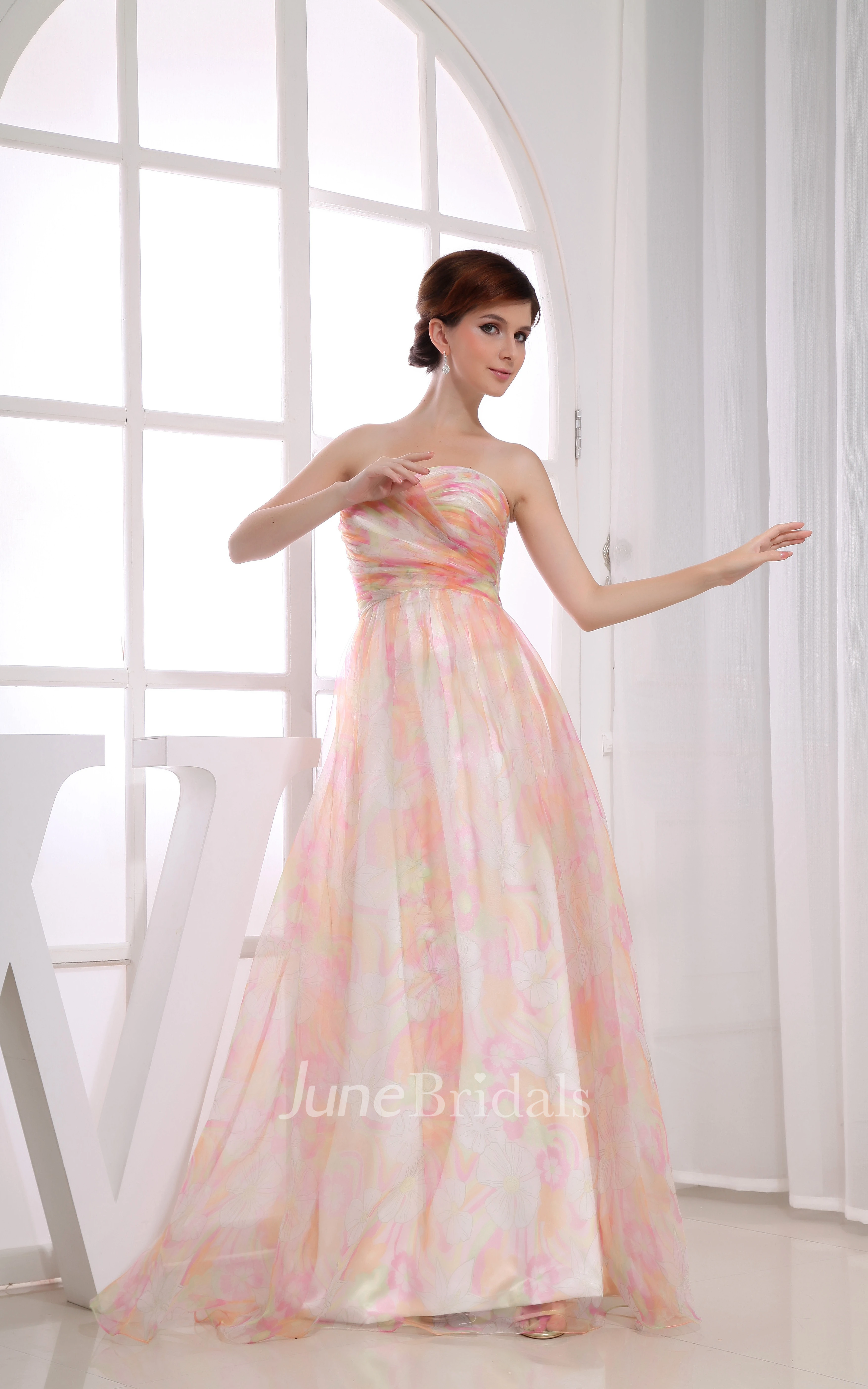 Strapless Mute-Color Long Dress With Criss-Cross Ruching