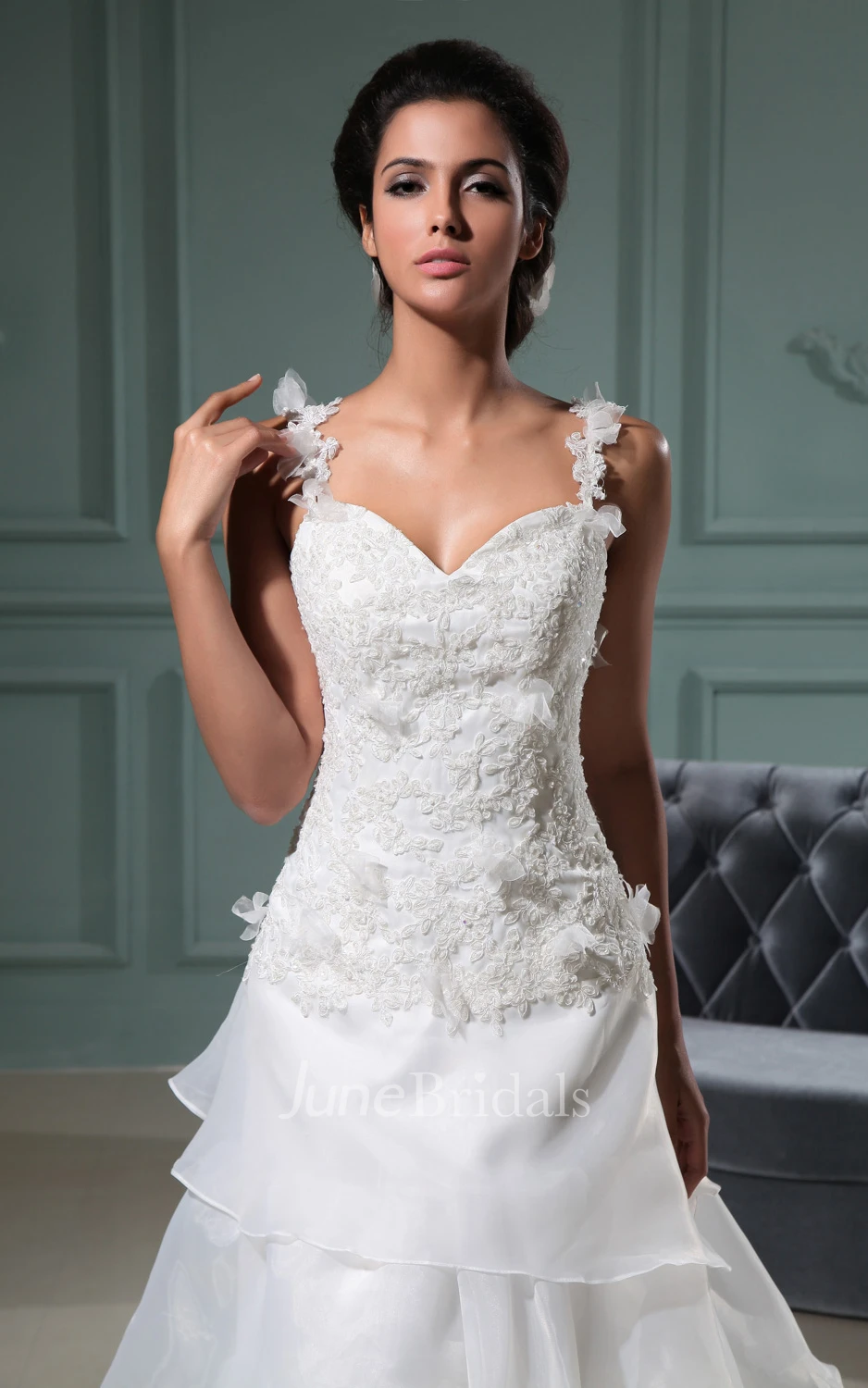 Sweetheart Sleeveless Slited Gown With Spaghetti Straps And Ruffles