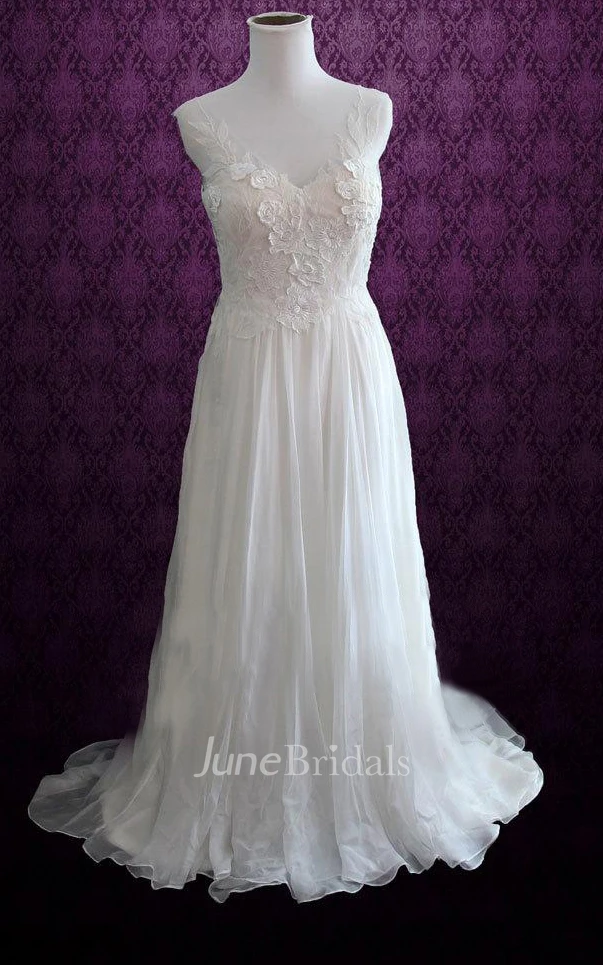 V-Neck A-Line Sleeveless Chiffon Dress With Appliques