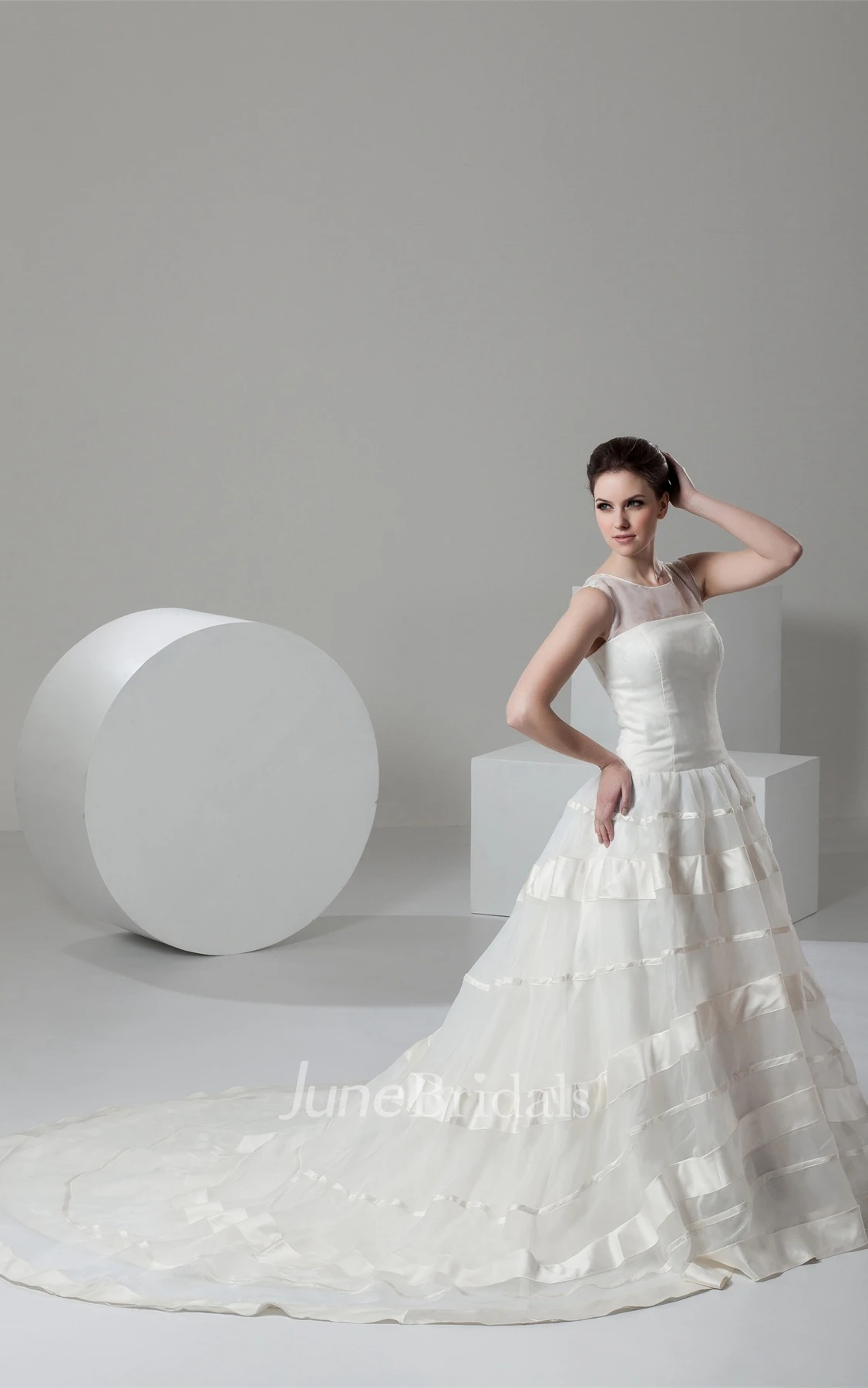 Sleeveless A-Line Gown with Illusion Neckline and Keyhole Back