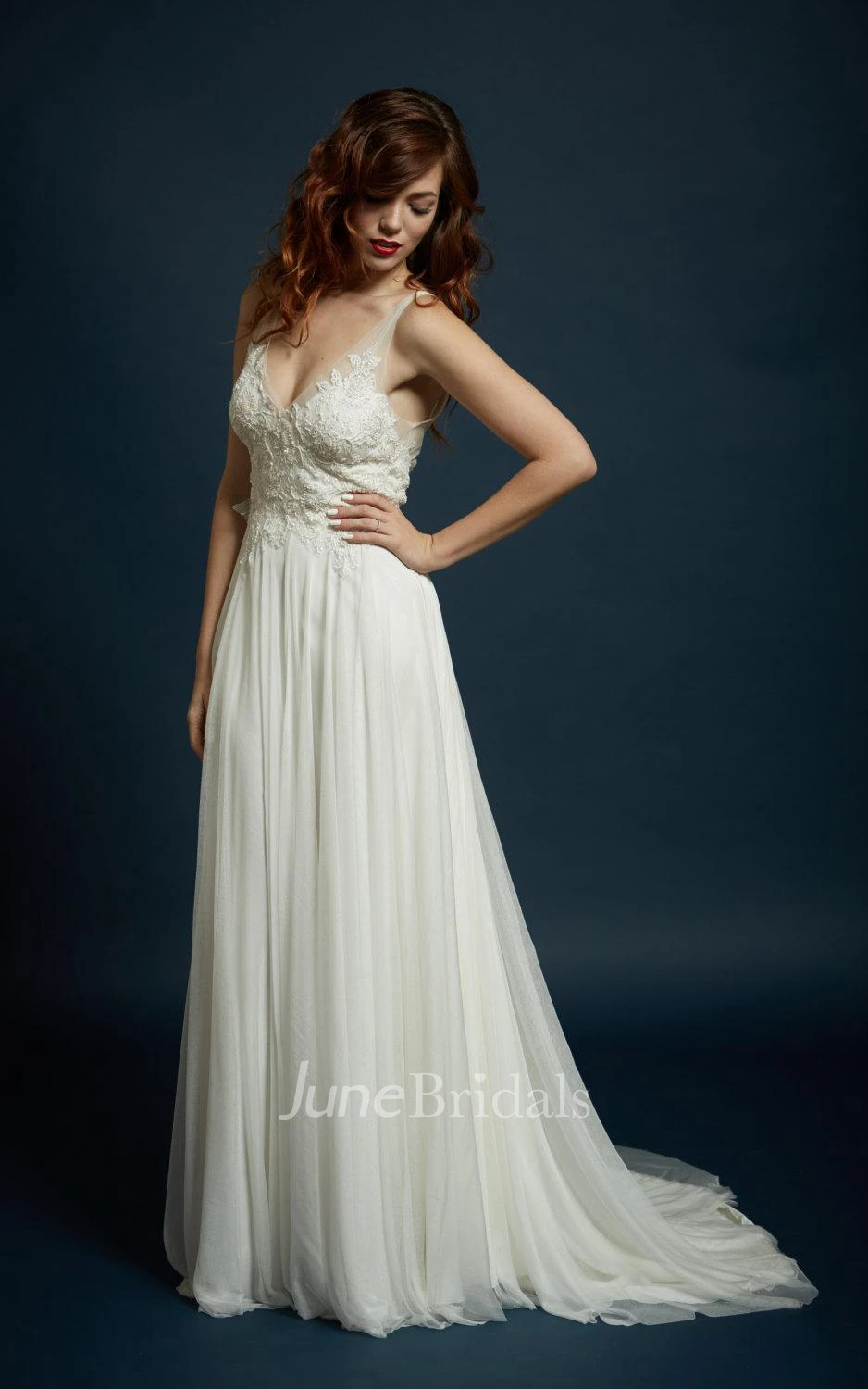 Strapped Tulle Lace Charmeuse Dress With Beading Embroideries Illusion