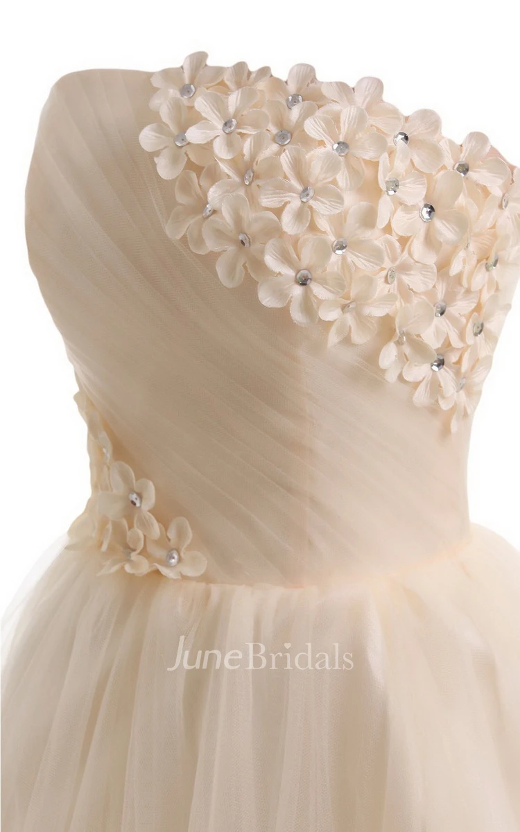 Strapless A-line Mini Dress With Flowers and Beadings