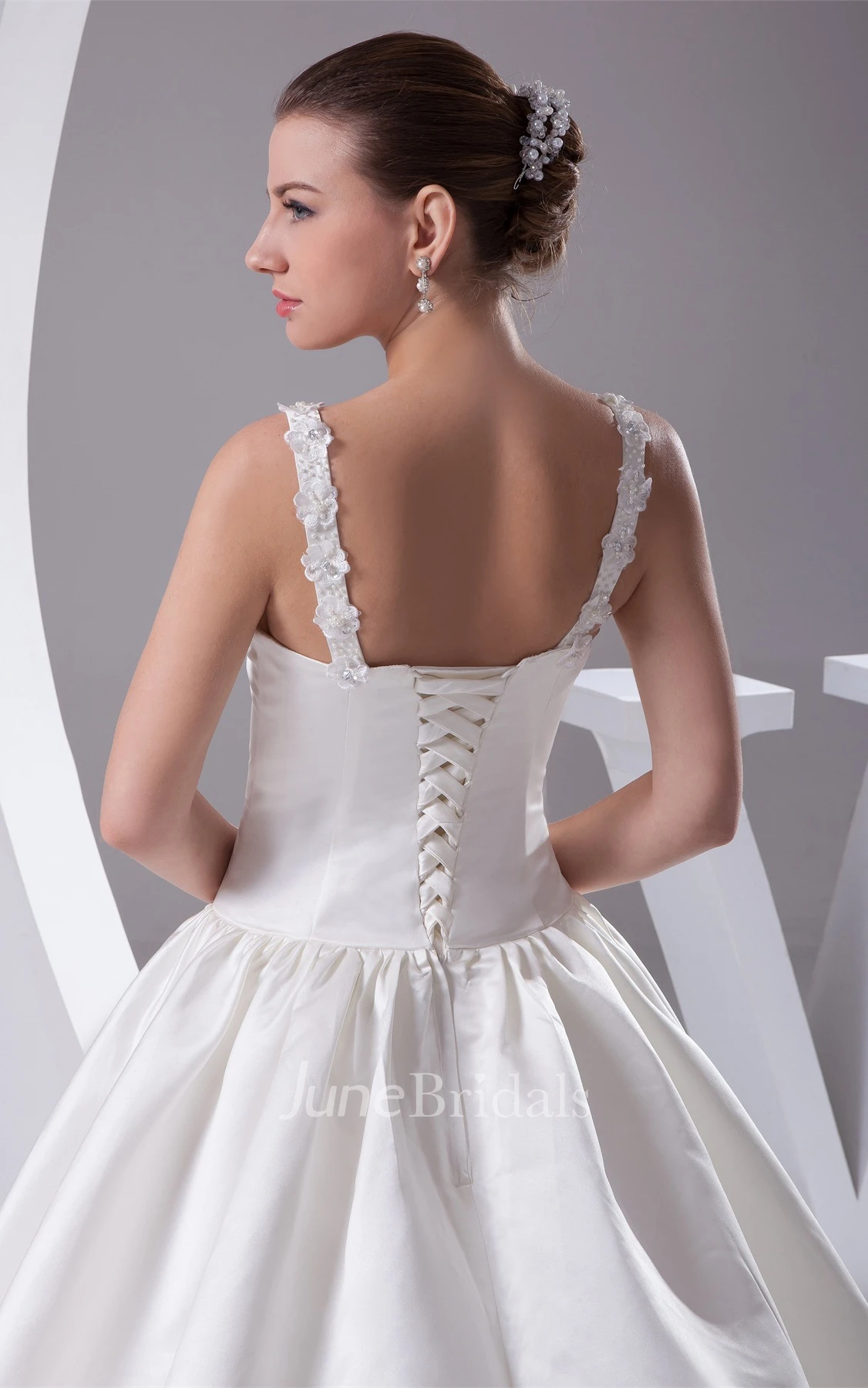 Plunged Pleated Ball Gown with Beading and Corset Back