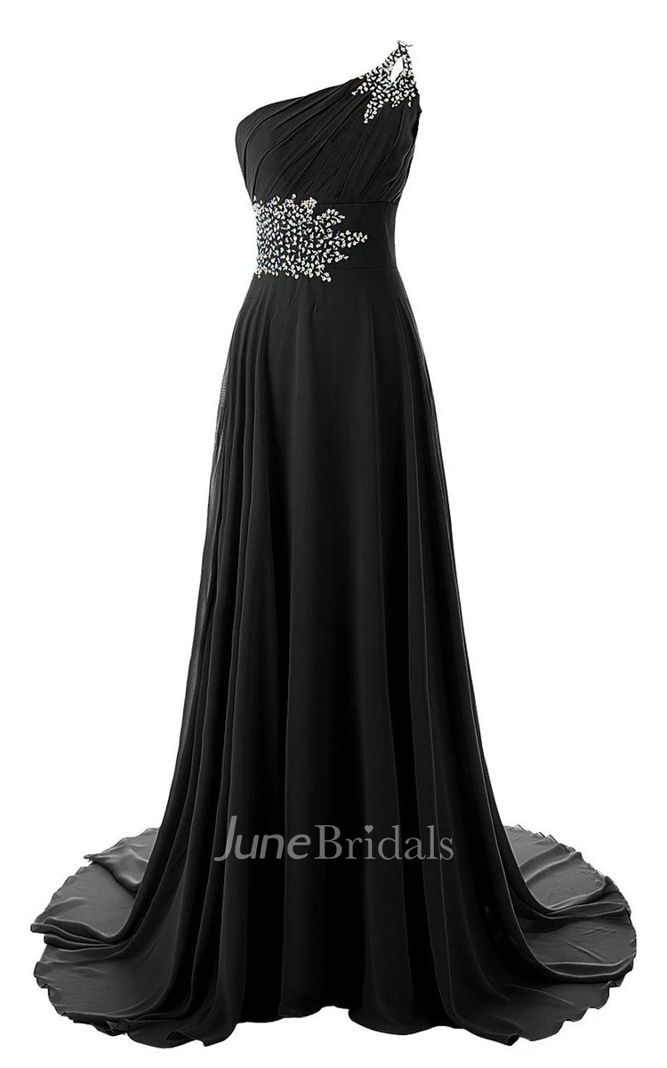 One shoulder evening gown with 2024 beaded detail