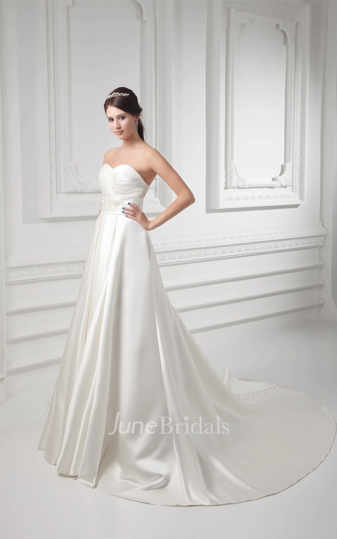 Sweetheart Criss-Cross A-Line Gown with Pleats and Broach