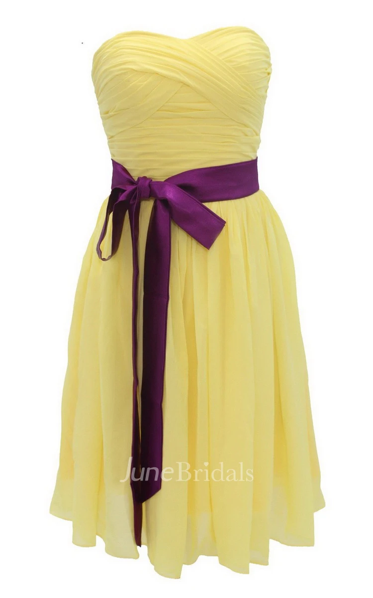 Sweetheart Mini Chiffon Dress With Sash Waist