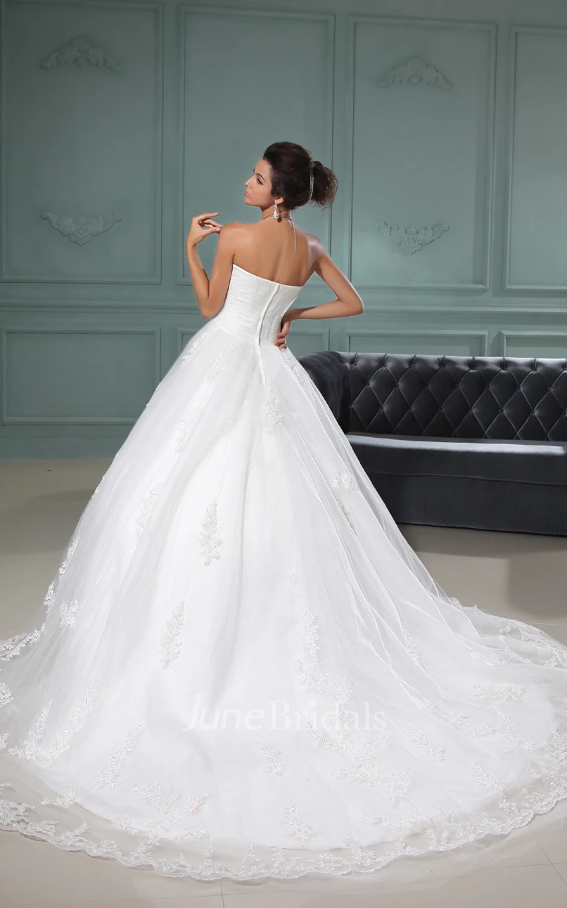 Strapless A-Line Gown With Soft Tulle And Lace Bolero