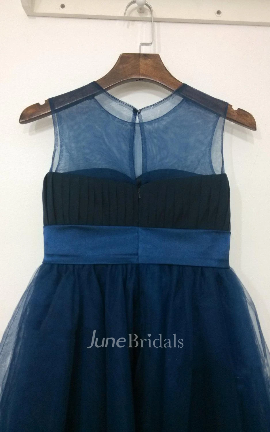 Navy Blue Sleeveless Jewel Neck Tulle Flower Girl Infant Party Dress
