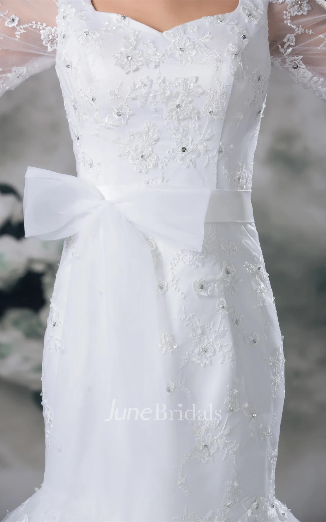 square-neck mermaid half-sleeve dress with tiers and beading