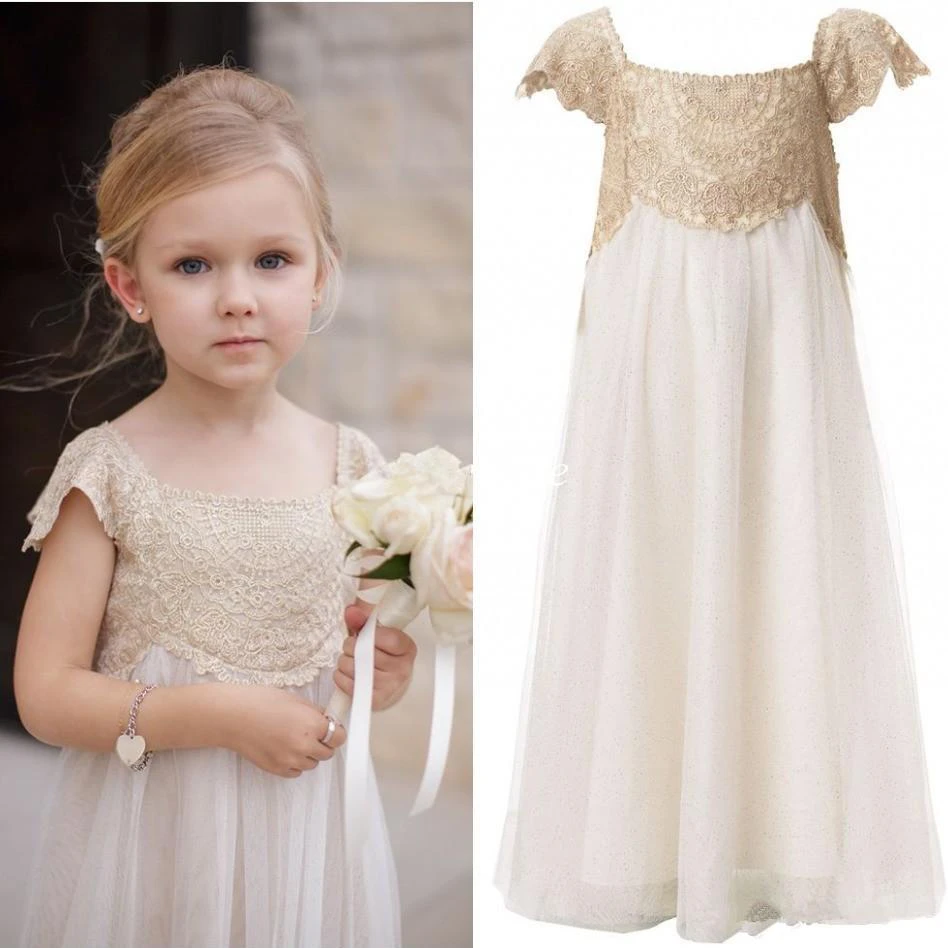 Newest Chiffon A-line Lace Appliques Flower Girl Dress Cap Sleeve