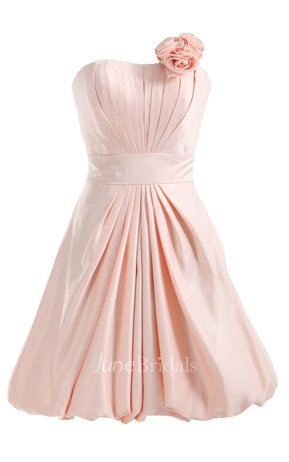 Strapless Appliqued Ruched Bodice Short Pleated Satin Dress
