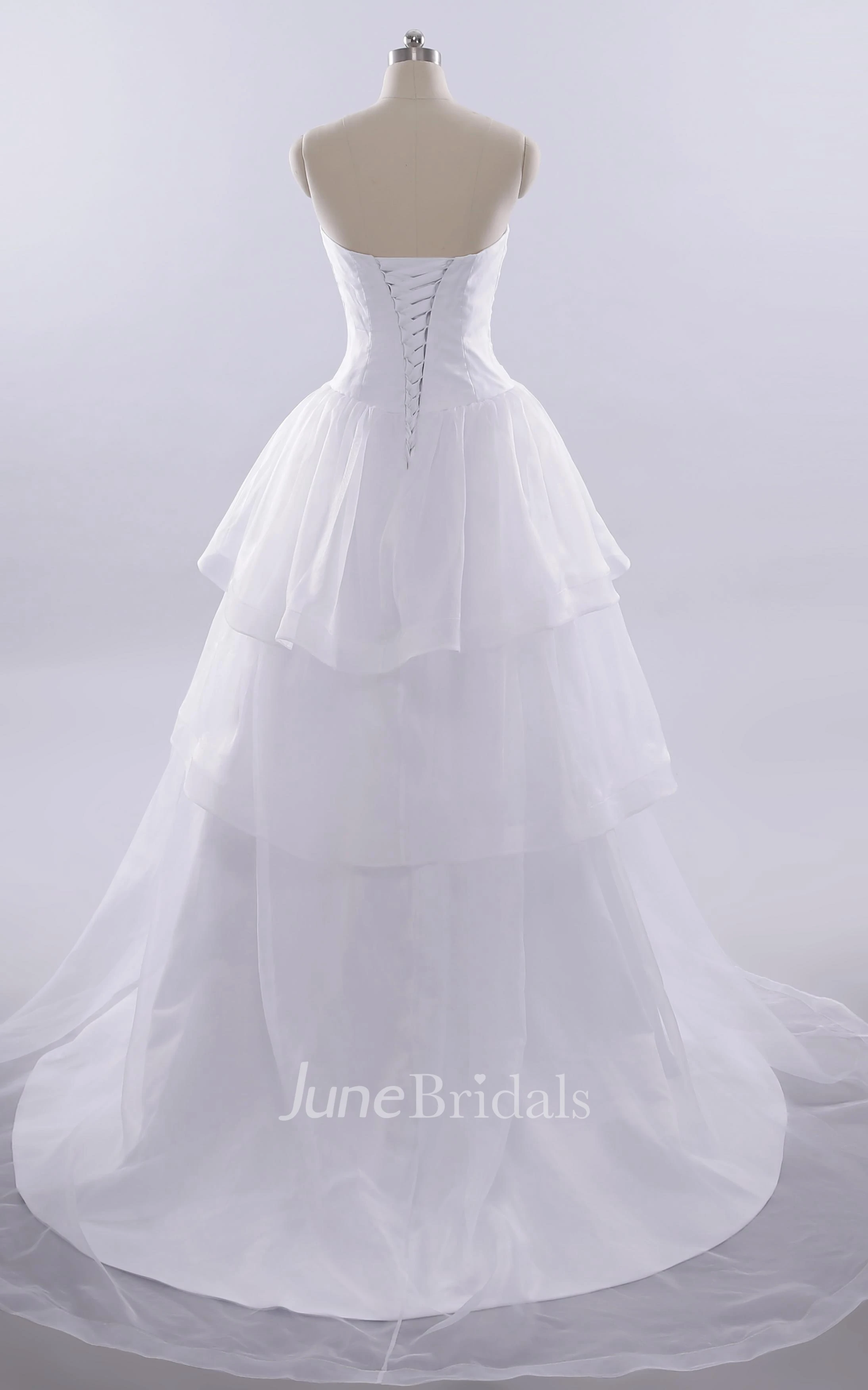 A-Line Long Sweetheart Sleeveless Bell Pleats Tiers Lace-Up Back Keyhole Tulle Lace Dress