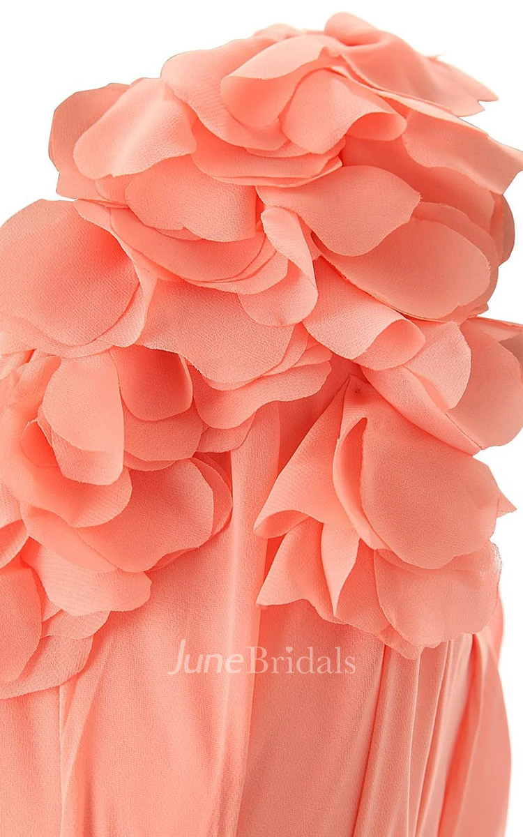 Elegant Petal One-shoulder Pleated Chiffon Short Dress