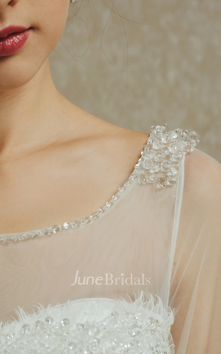 Noble 3 4 Sleeve A-line Organza and English Net Gown With Beading