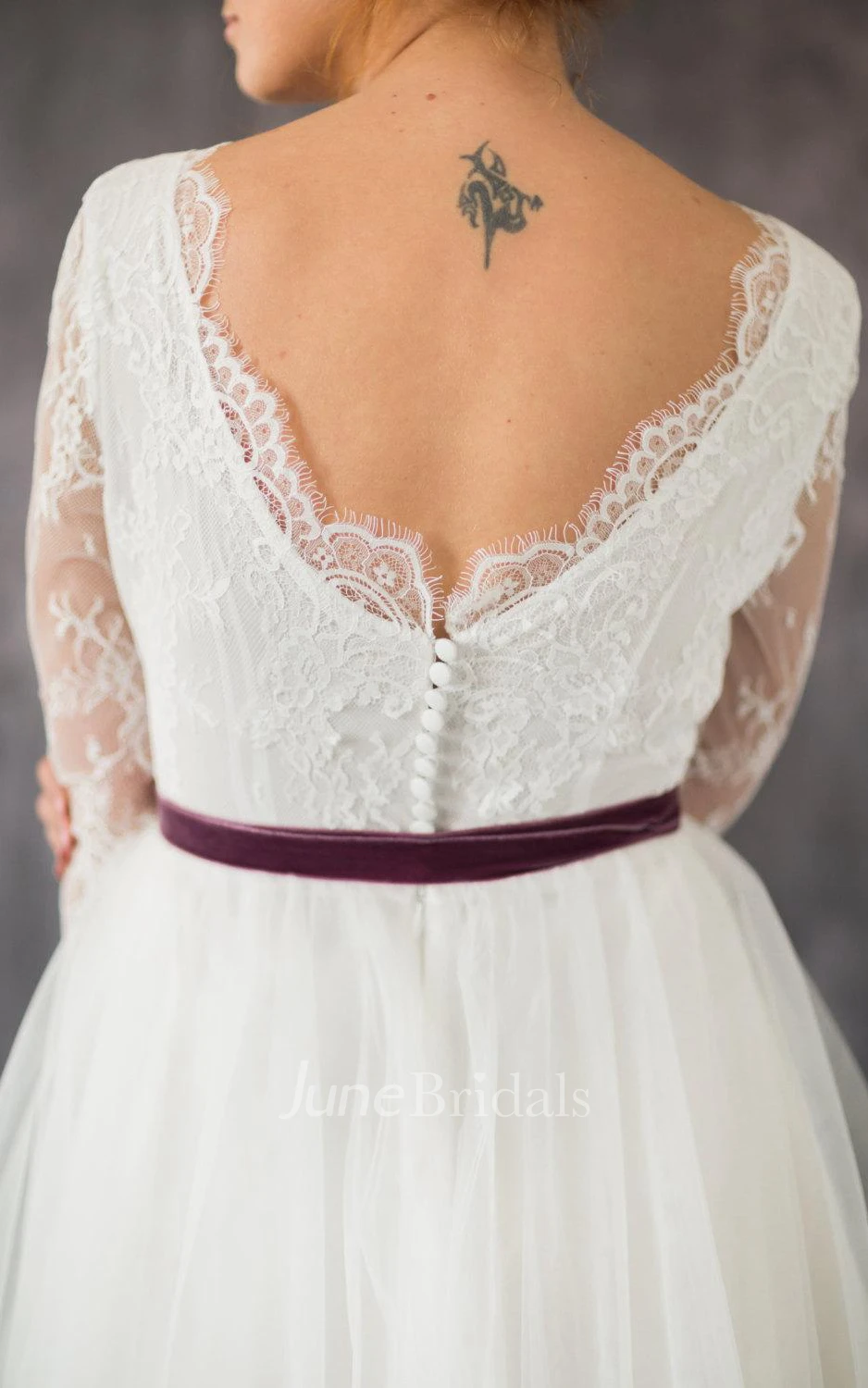 Scoop Neck Long Sleeve A-Line Organza Wedding Dress With Lace Bodice