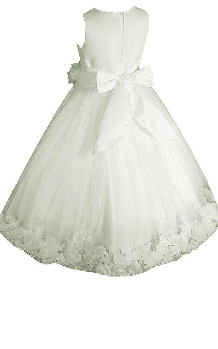 Sleeveless Scoop-neck A-line Dress With Petals and Bow