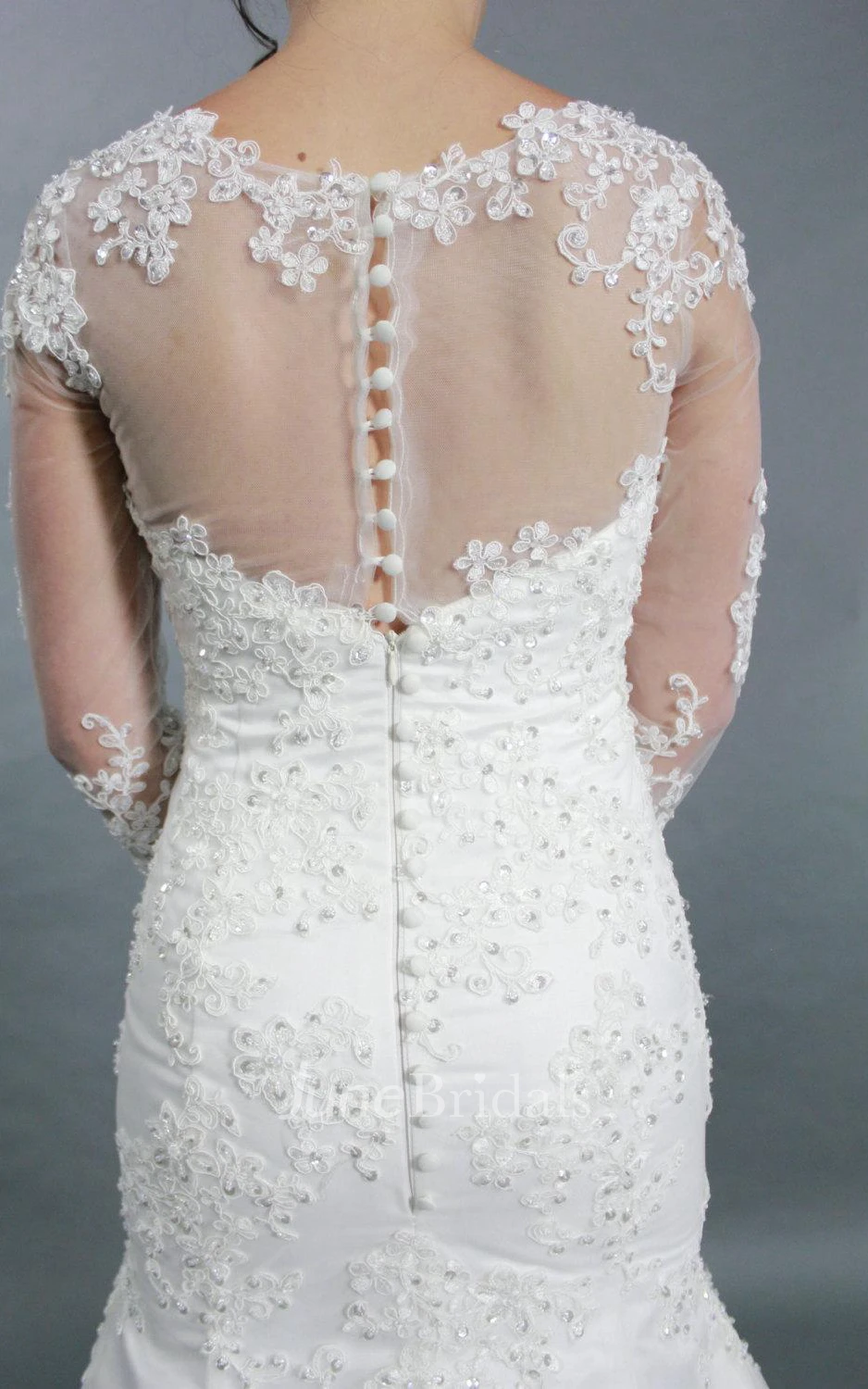 Jewel Neck Long Sleeve Mermaid Lace Wedding Dress With See Through Back