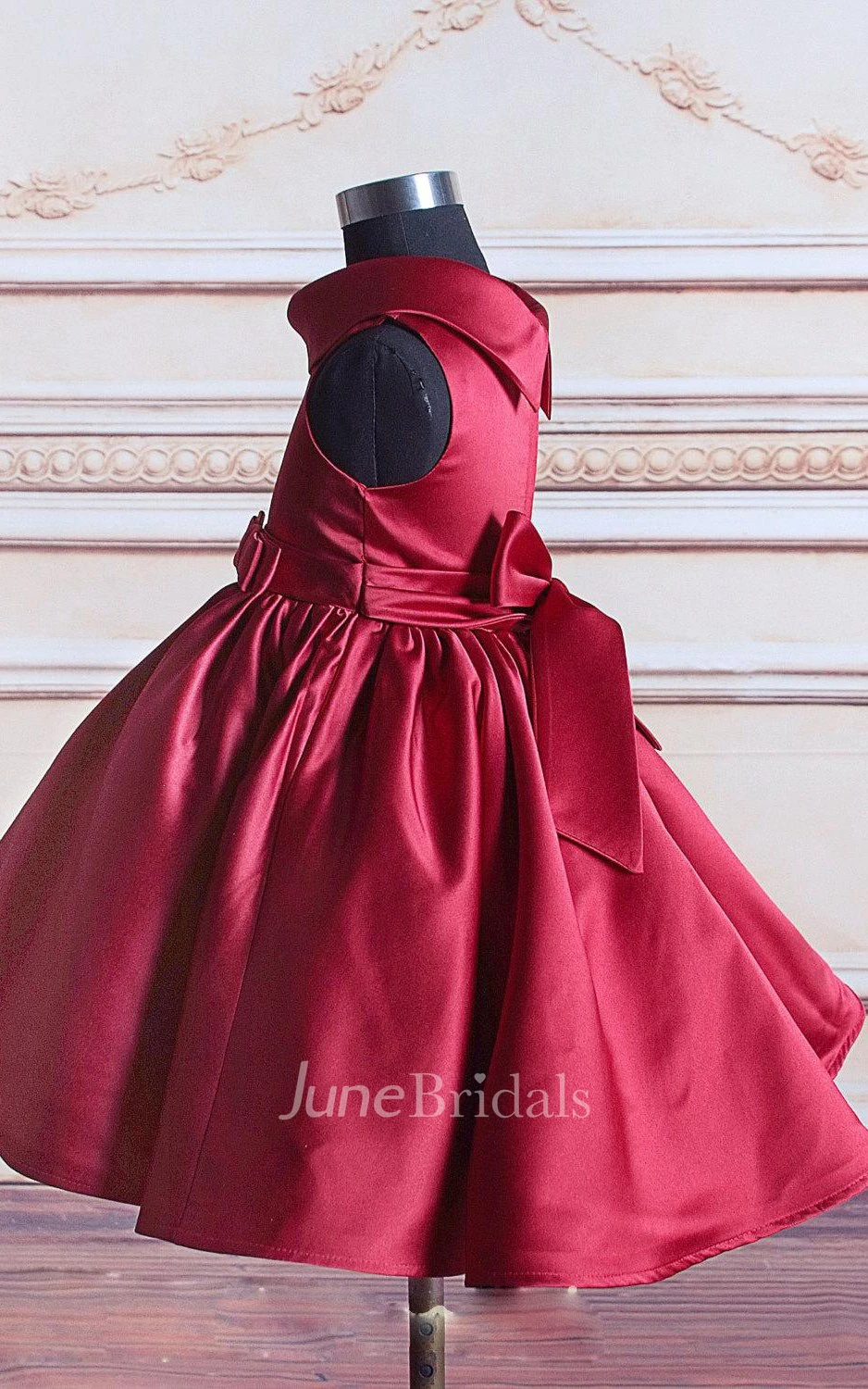 Sleeveless High Neck Pleated Satin Dress With Bow Belt