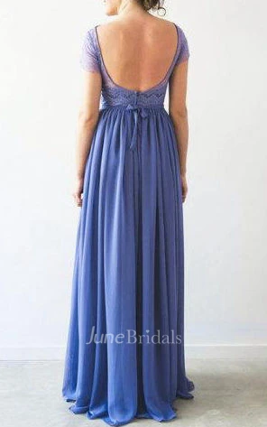 Sheath Short Sleeve Floor-Length Dress With Deep-V Back