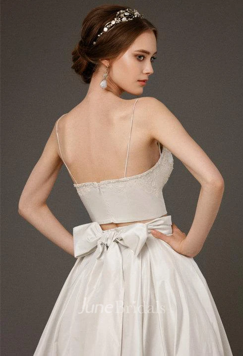 Spaghetti Strap A-Line Taffeta Wedding Dress With Corset Top