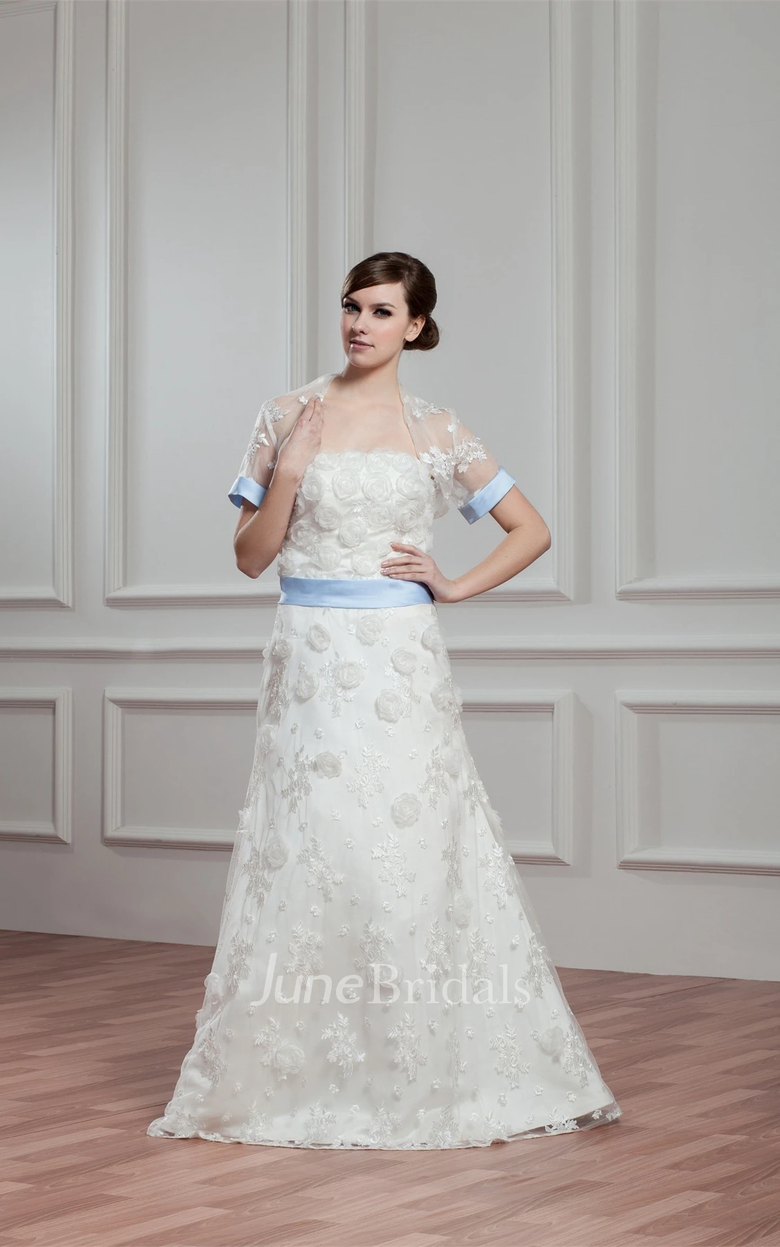 Floral Strapless A-Line Floor-Length Dress with Appliques