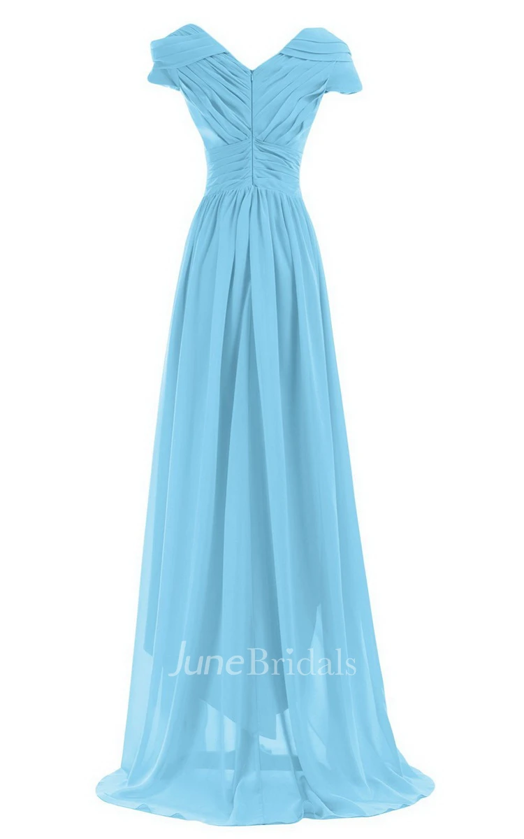 Short-sleeved Highlow Empire Ruched Chiffon Dress