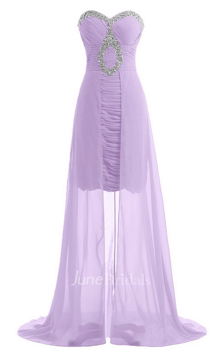 Sweetheart Long Chiffon Dress With Ruching and Sequins