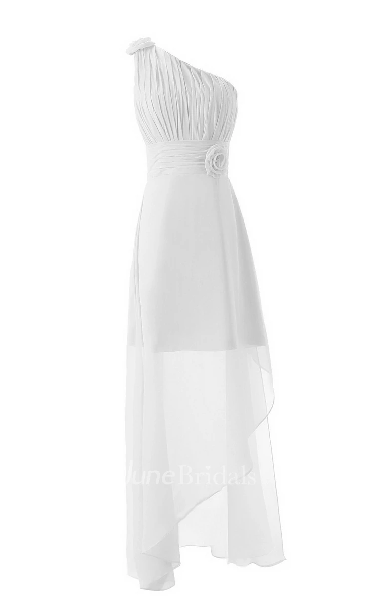 Asymmetrical One-shoulder Pleated Chiffon A-line Dress With Flowers