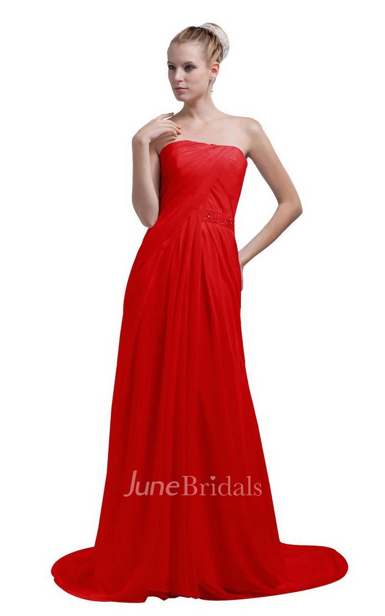 Train Strapless Chiffon A-line Gown With Beaded Band